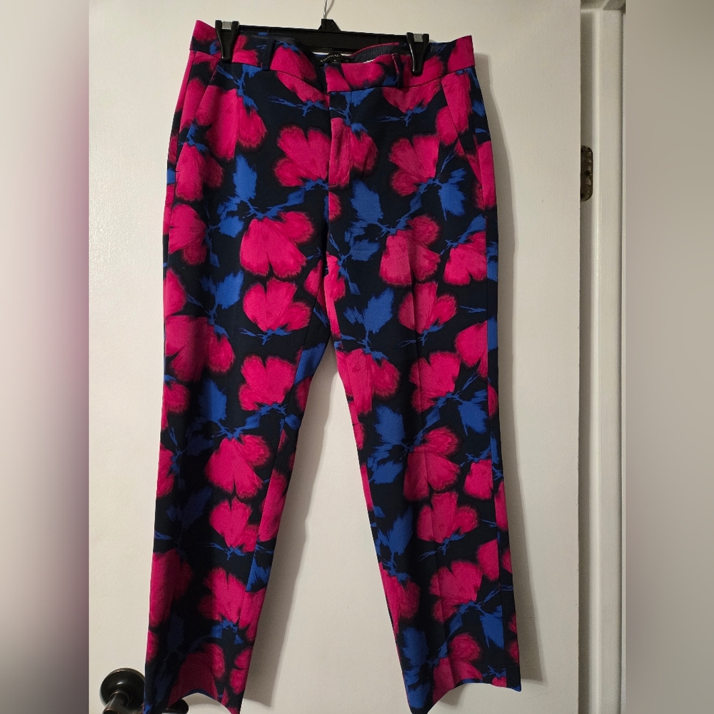 Hot Pink and Blue Floral Ankle Dress Pants